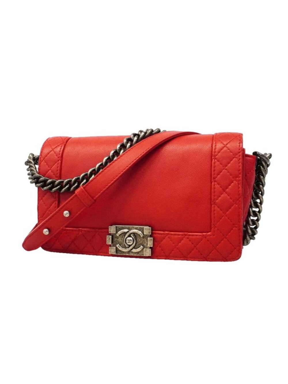 Chanel Shoulder Bag Boy Leather Red Silver